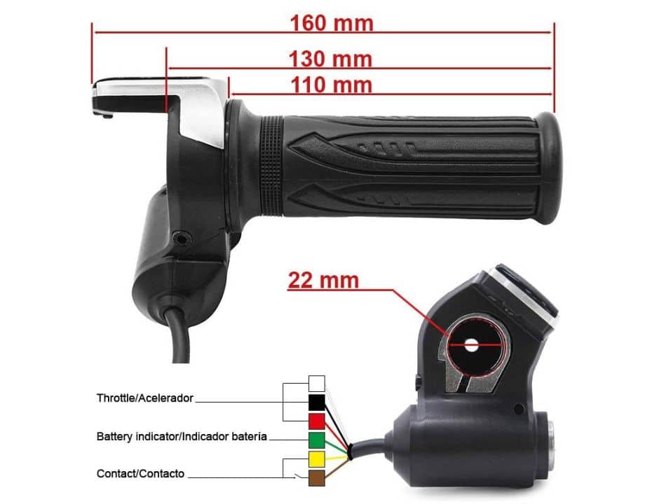 Acelerador puño (con llave de contacto) genérico para e-bikes y patinetes – 36V - Imagen 3