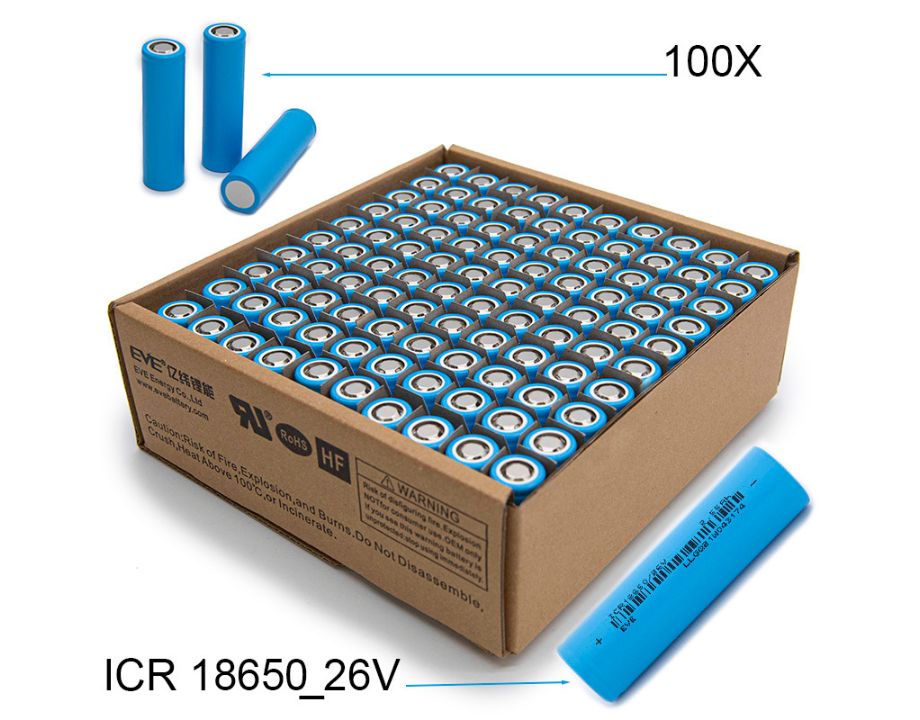Celda Lí-ION EVE ICR18650-26V 2550mAh – 7.65A – CAJA DE 100 UDS.
