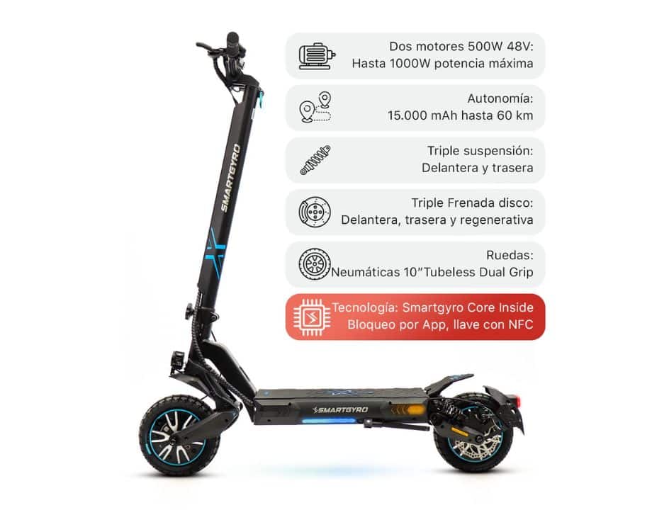 Patinete Eléctrico SmartGyro CROSSOVER DUAL MAX 2 Certificado - Imagen 4