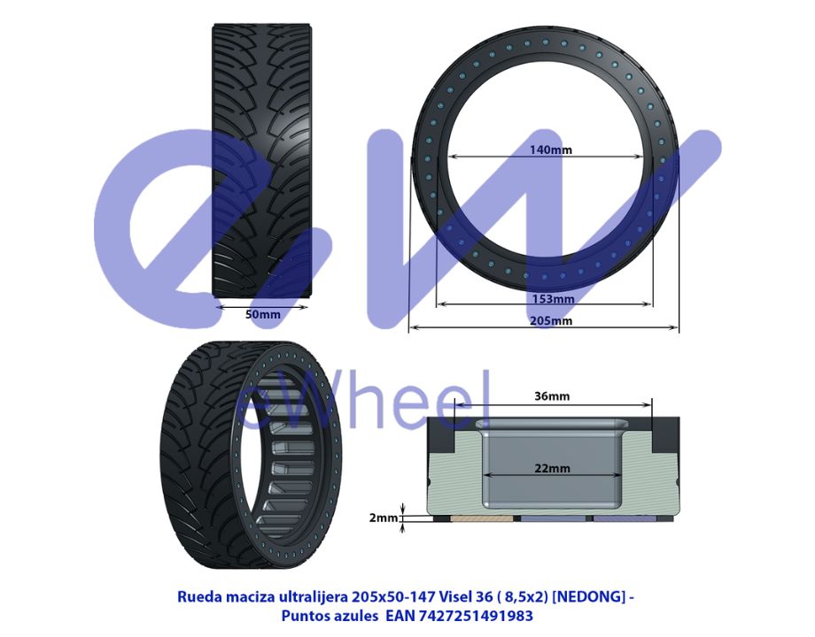 Rueda maciza ultraligera 8,5×2 – puntos azules - Imagen 5