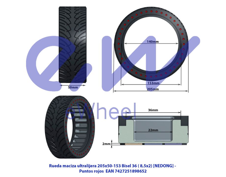 Rueda maciza ultraligera 8,5×2 – puntos rojos - Imagen 5