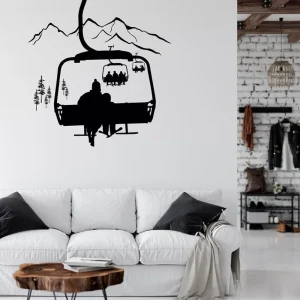 Ski Lift Wall Vinyl Sticker Winter Sports Decal, Skiers Gifts, Skiing Wall Decor Sports Wall Decal For Ski Lovers 2187