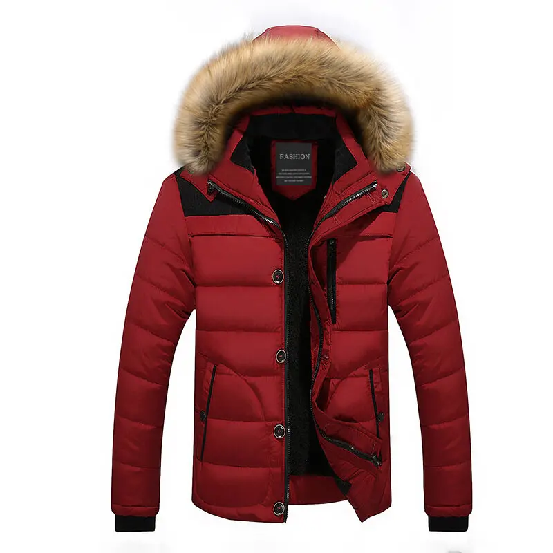AEMAPE Mens Fur Hooded Quilted Parka Down Jacket - Imagen 6