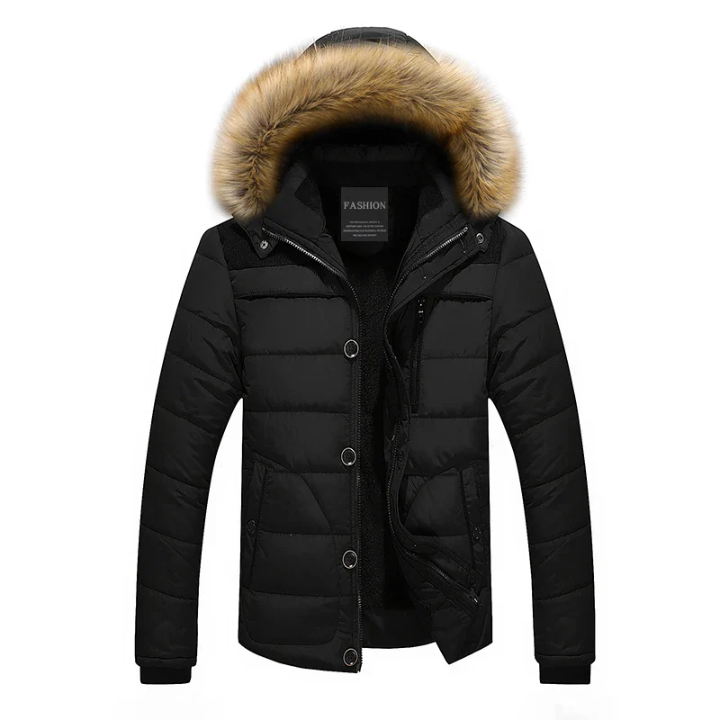 AEMAPE Mens Fur Hooded Quilted Parka Down Jacket - Imagen 5