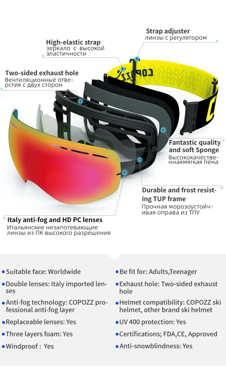 COPOZZ Ski Goggles with Cloudy Night Lens - Imagen 7