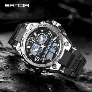 SANDA LED Digital Sports Dual Display Watch